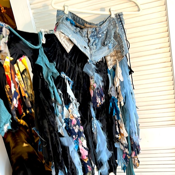 Upcycled Festival Skirt. Handmade from denim and assorted fabric. - Picture 2 of 4